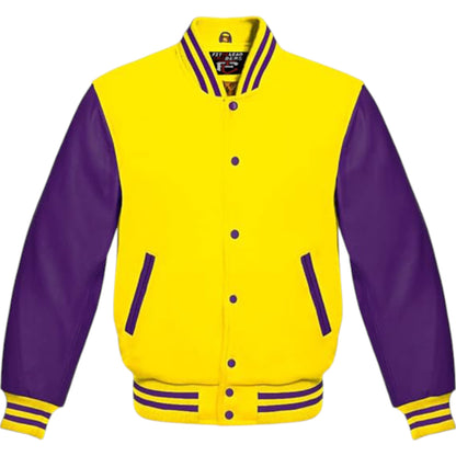 Premium Varsity Jacket Purple Leather Sleeves Classic College Bomber Style