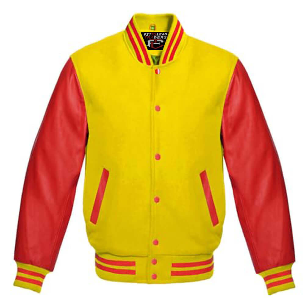 Classic Varsity Jacket Wool Body with Red Leather Sleeves