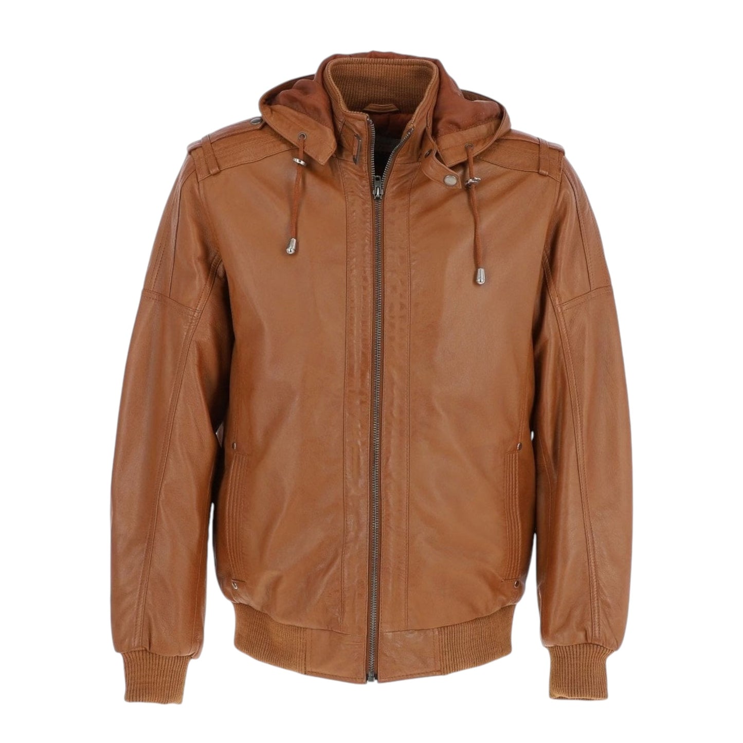 Men’s Black Hooded Genuine Leather Bomber Jacket for Winter