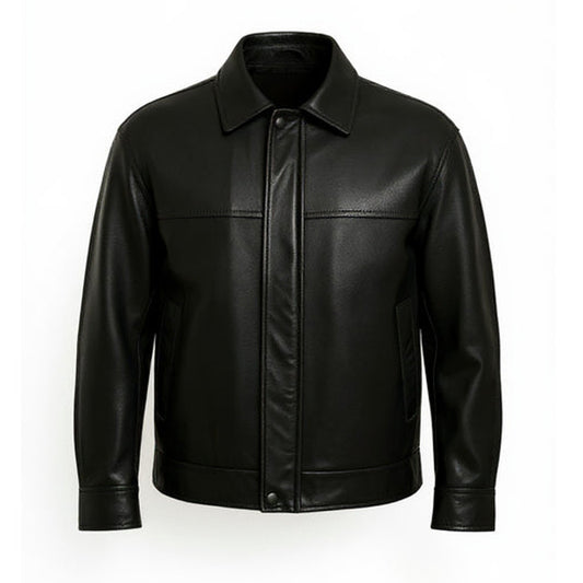 Black leather jacket on a white background