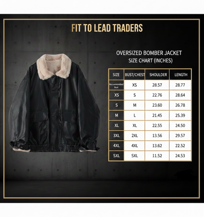 Women Oversized Leather Bomber Jacket with Contrast Fur Collar
