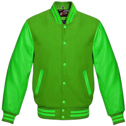 Varsity Lettermen Baseball Bomber Jacket Wool & Kelly Green Leather Best Premium Quality Basketball Jackets