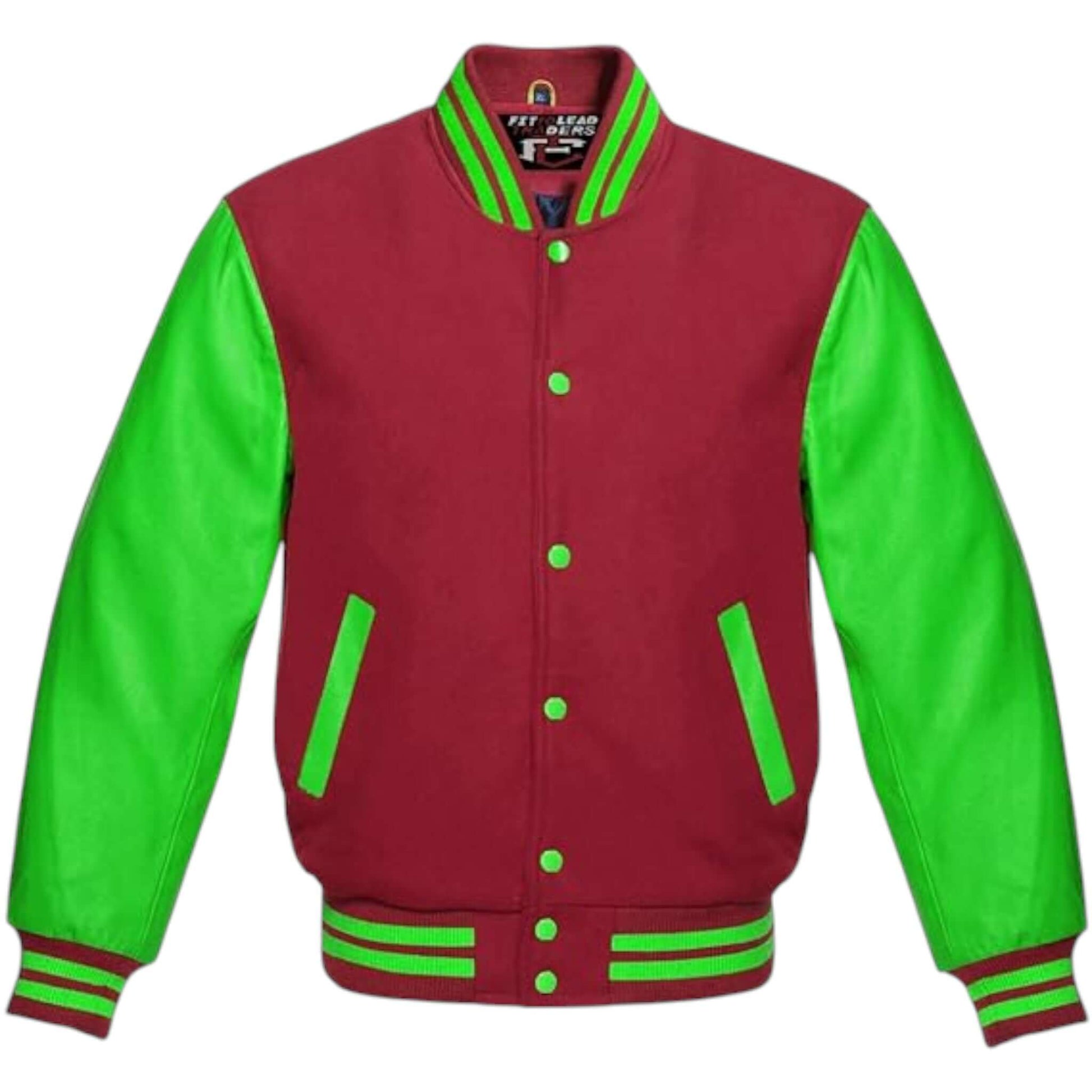 Varsity Baseball Jacket Wool Body with Kelly Green Leather