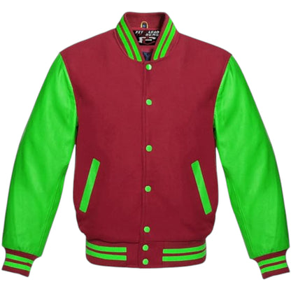 Varsity Lettermen Baseball Bomber Jacket Wool & Kelly Green Leather Best Premium Quality Basketball Jackets