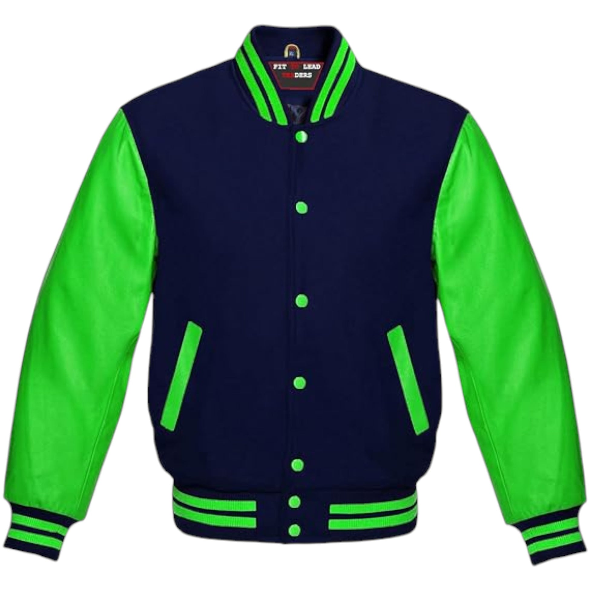 Varsity Baseball Jacket Wool Body with Kelly Green Leather