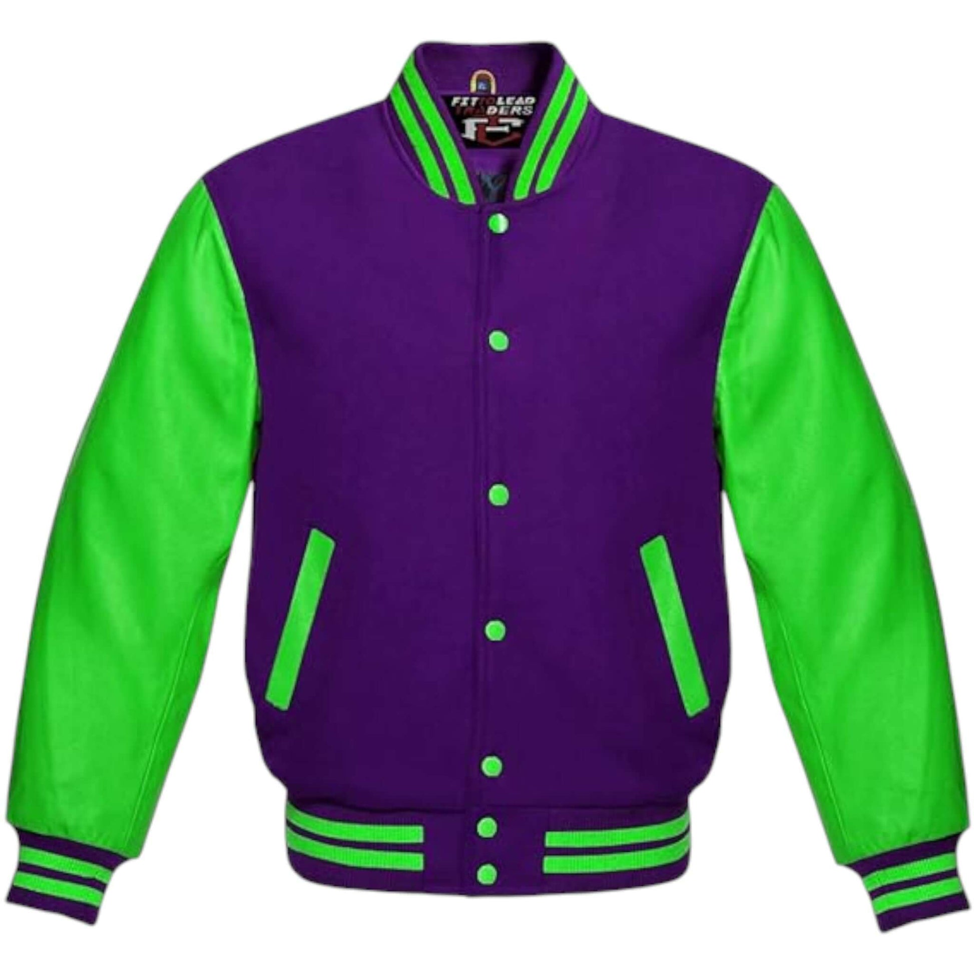 Varsity Baseball Jacket Wool Body with Kelly Green Leather