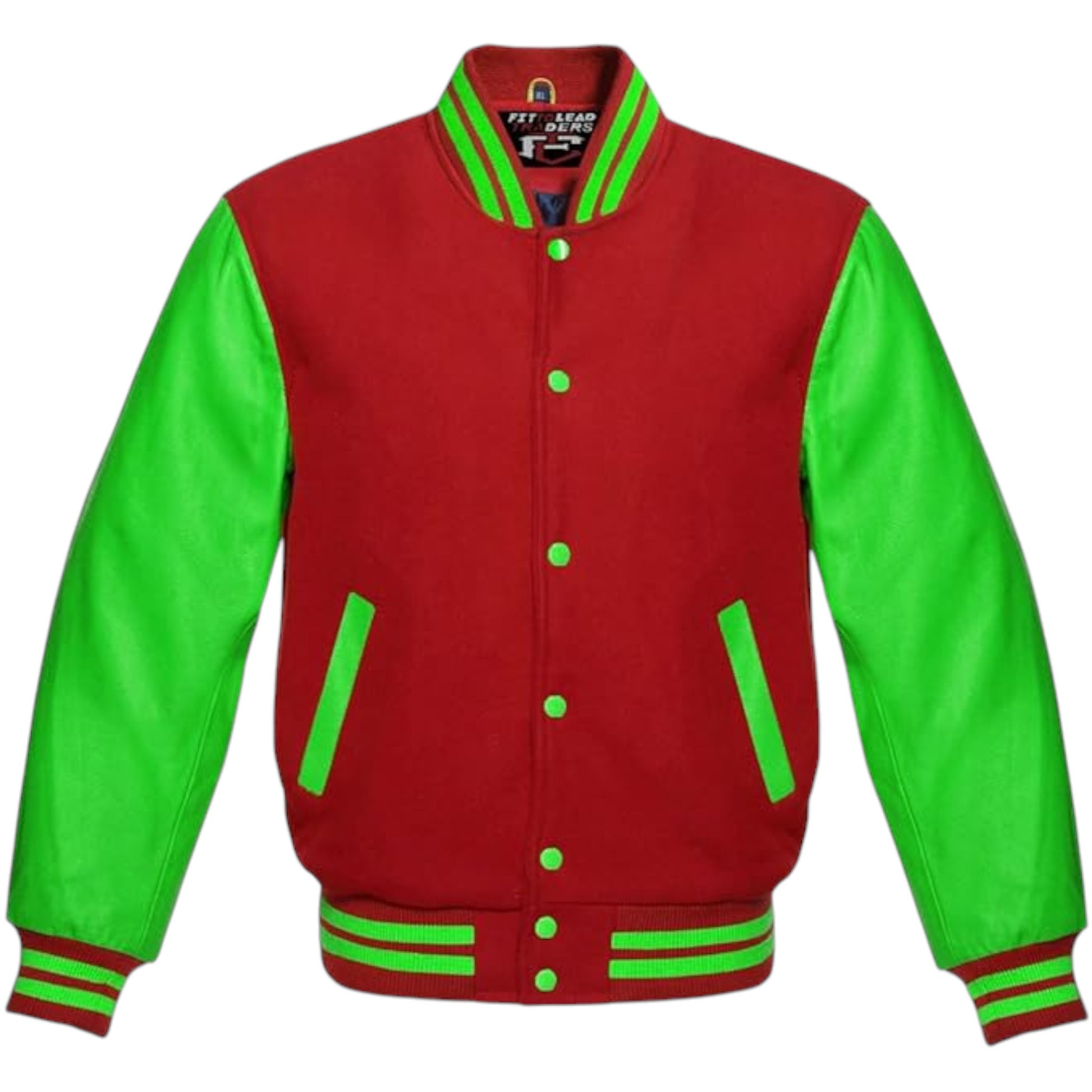 Varsity Baseball Jacket Wool Body with Kelly Green Leather