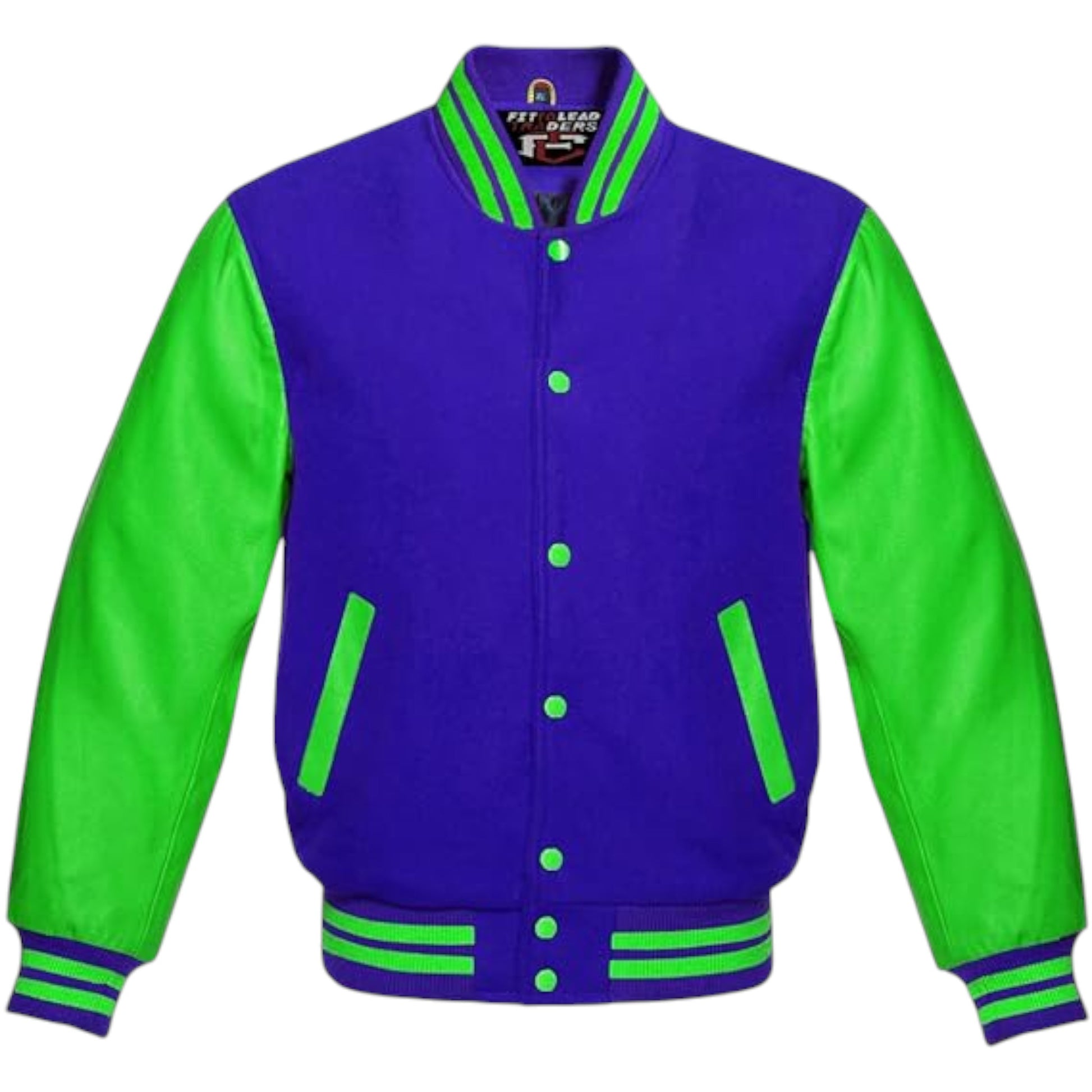Varsity Baseball Jacket Wool Body with Kelly Green Leather