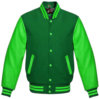 Varsity Lettermen Baseball Bomber Jacket Wool & Kelly Green Leather Best Premium Quality Basketball Jackets