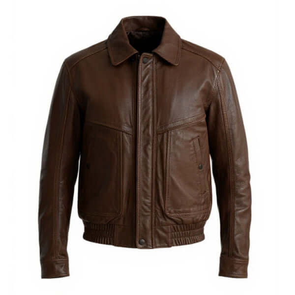 Oversized 90s Retro Leather Bomber Brown Leather Jacket