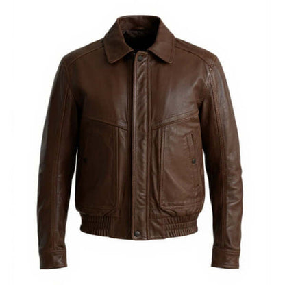 Oversized 90s Retro Leather Bomber Brown Leather Jacket