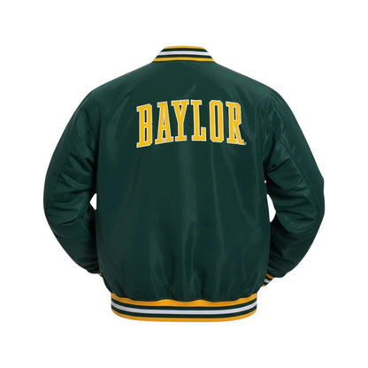 Green jacket with 'Baylor' text on the back against a white background