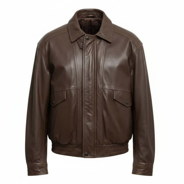 Genuine Brown Leather Vintage Bomber Jacket