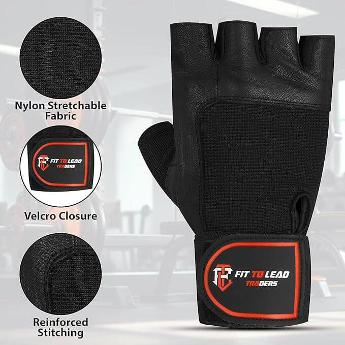 Premium Leather Gym Gloves with Wrist Support for Fitness