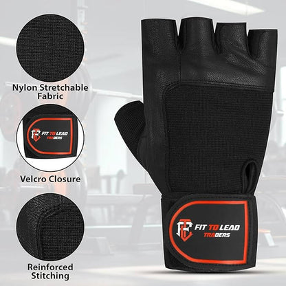 Premium Leather Gym Gloves with Wrist Support for Fitness