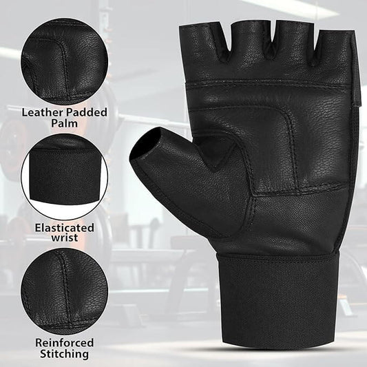 Premium Leather Gym Gloves with Wrist Support for Fitness