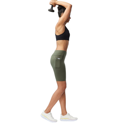Women's Green High-Waist Bike Shorts - Stretchy and Comfortable Activewear