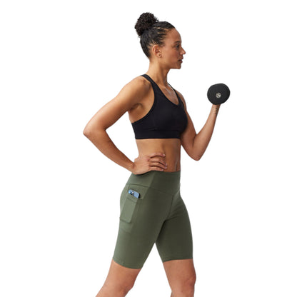 Women's Green High-Waist Bike Shorts - Stretchy and Comfortable Activewear