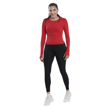 Luxurious Women's Full Sleeve Red Performance Tee