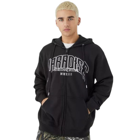 Black Oversized Paradise Hoodie with Zip-Through Design