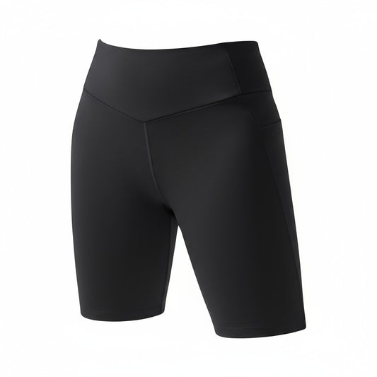 Black athletic shorts on a white background