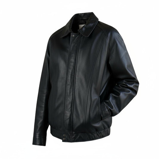 Black leather jacket on a white background