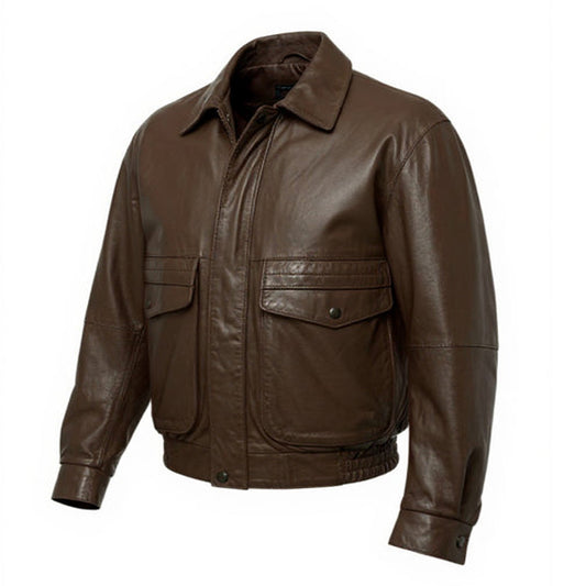 Brown leather jacket on a white background