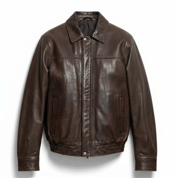 Premium Retro 90s Oversized Brown Leather Bomber Jacket