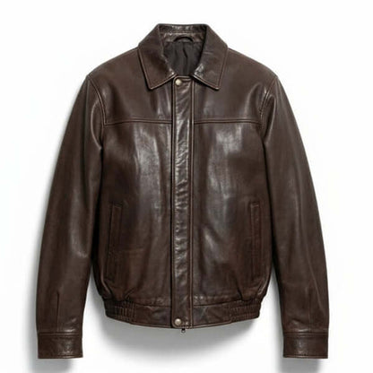 Premium Retro 90s Oversized Brown Leather Bomber Jacket
