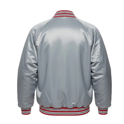 Men’s Ohio State Grey Satin Varsity Bomber Jacket Baseball Style Coat