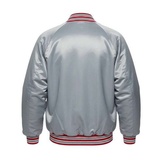 Men’s Ohio State Grey Satin Varsity Bomber Jacket Baseball Style Coat
