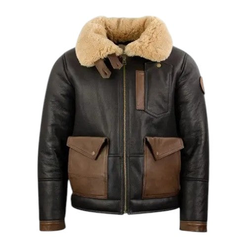 Men’s J-20 Pilot Shearling Sheepskin Jacket Chocolate Aviator Jacket