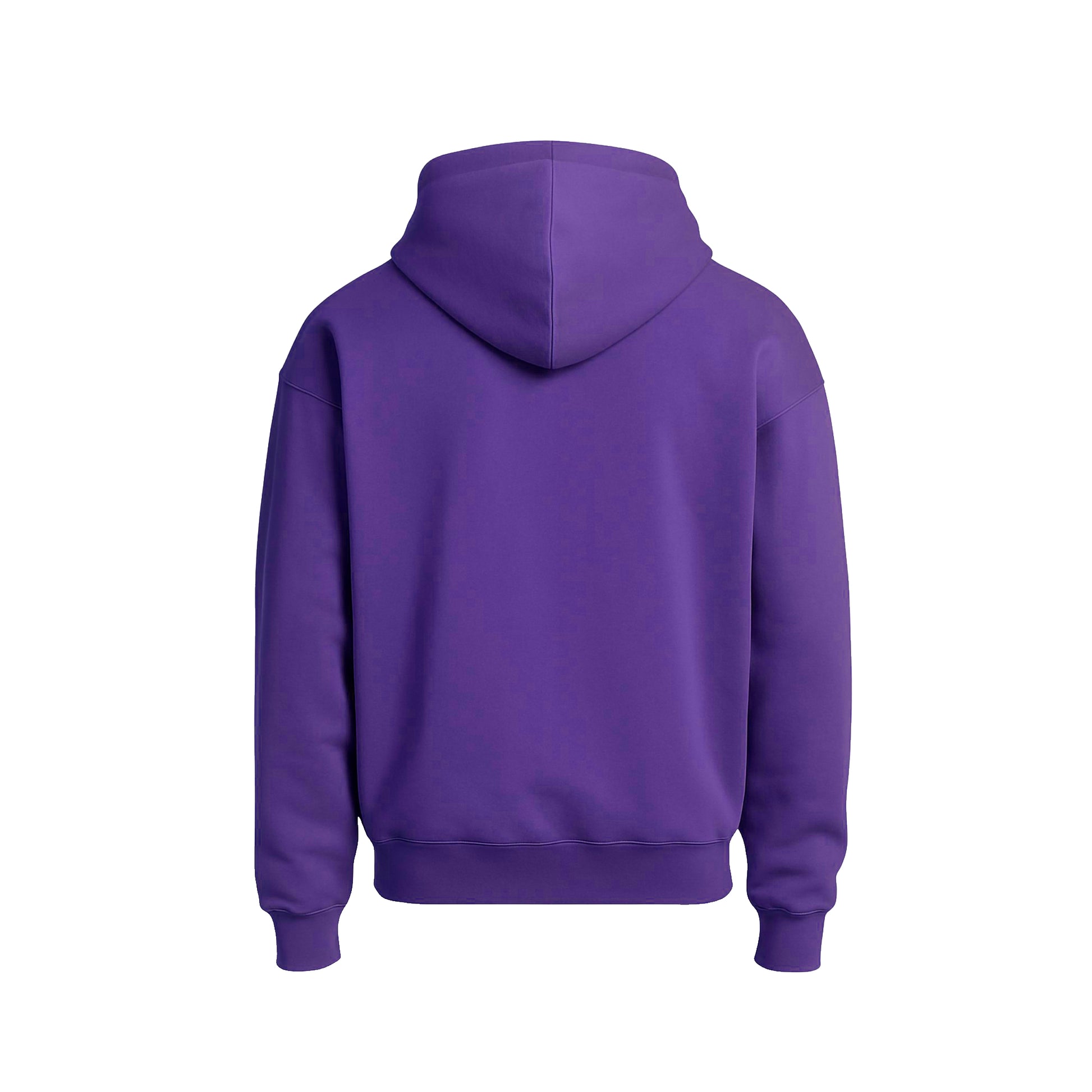 Purple hoodie shown from the back on a white background