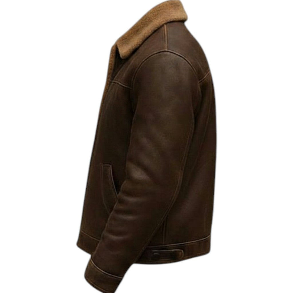 Men’s Brown Rancher Shearling Leather Western Winter Jacket