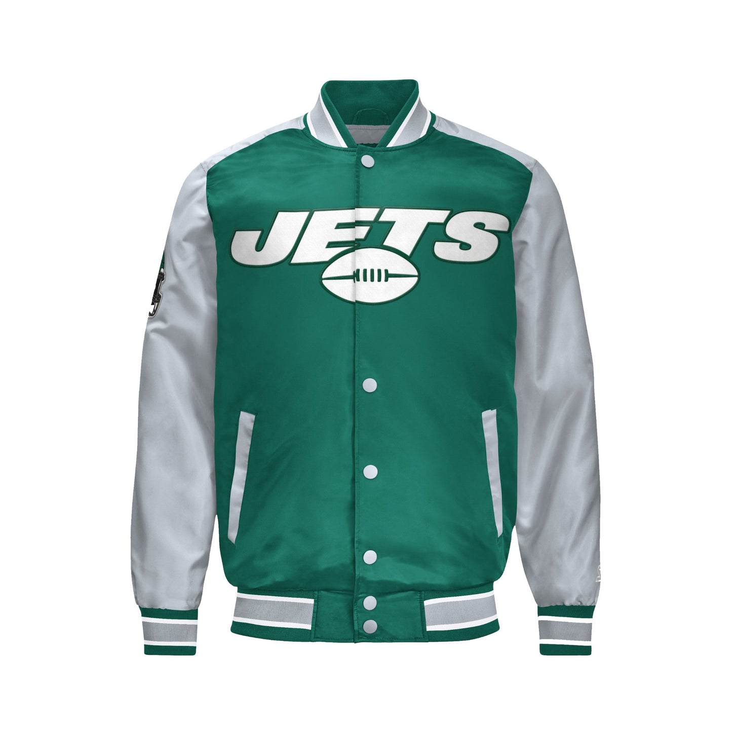 Men’s New York Jets Satin Varsity Jacket | Snap Button Bomber