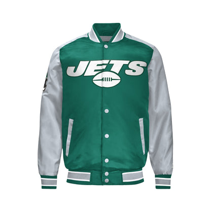 Men’s New York Jets Satin Varsity Jacket | Snap Button Bomber