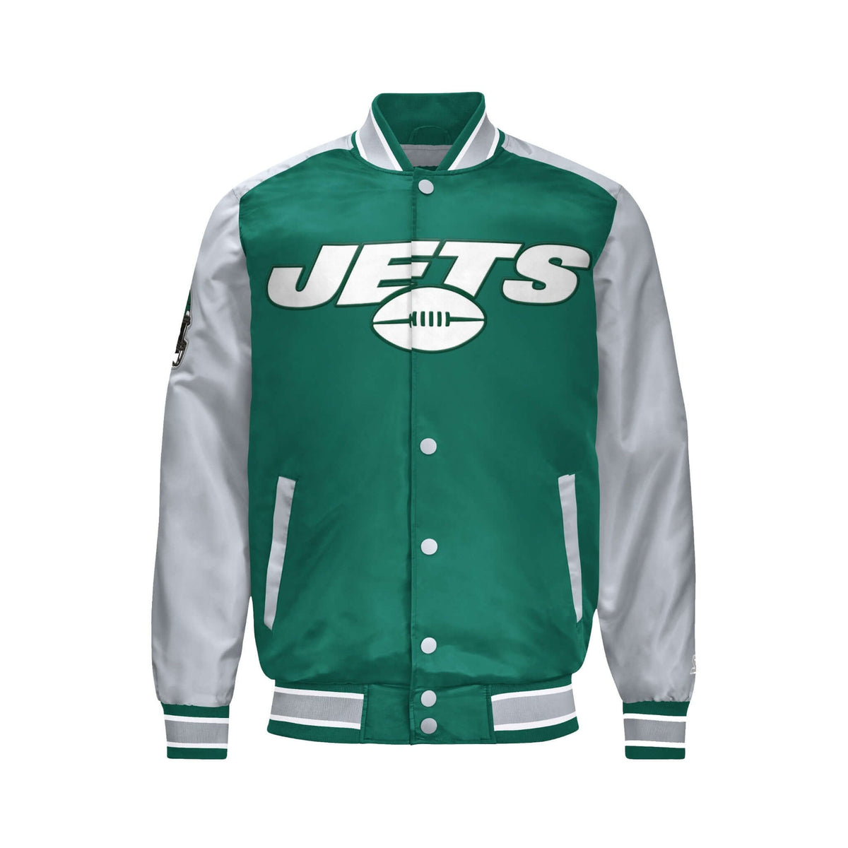 Men’s New York Jets Satin Varsity Jacket Snap Button Bomber