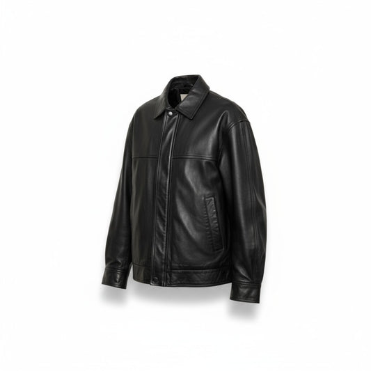 Black leather jacket on a white background