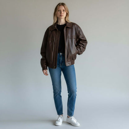 Women Oversized Retro Brown Jacket Vintage Inspired Fashion