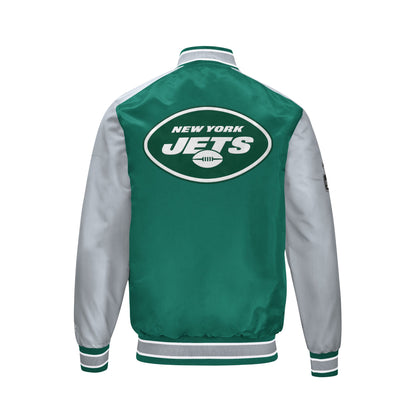 Men’s New York Jets Satin Varsity Jacket | Snap Button Bomber