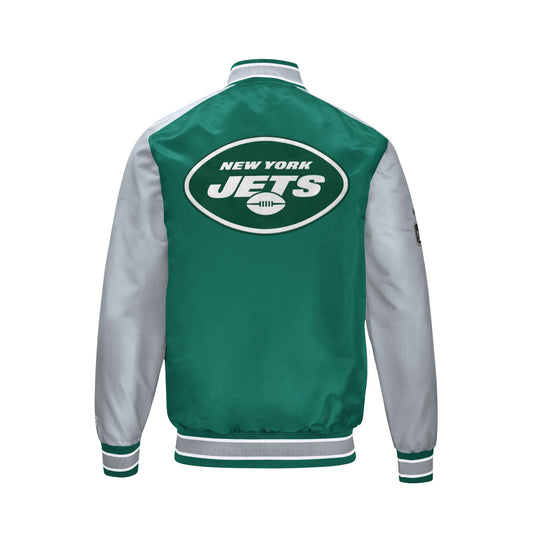 Men’s New York Jets Satin Varsity Jacket | Snap Button Bomber