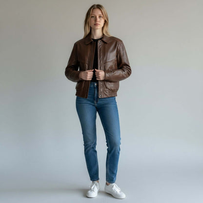 Oversized 90s Retro Leather Bomber Brown Leather Jacket