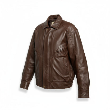 Brown leather jacket on a white background