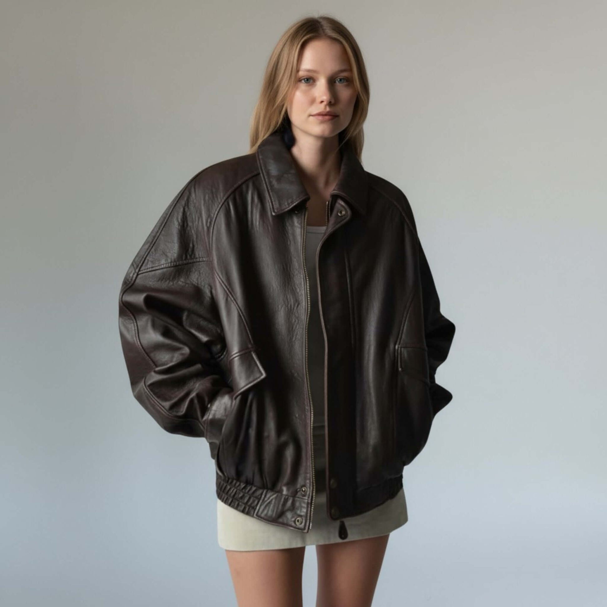 Authentic Vintage 90s Brown Leather Bomber