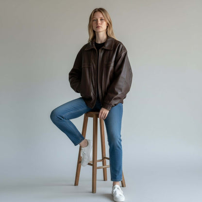 Women Oversized Retro Brown Jacket Vintage Inspired Fashion