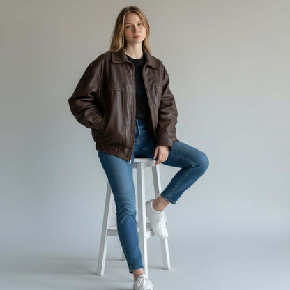 Women Oversized Retro Brown Jacket Vintage Inspired Fashion