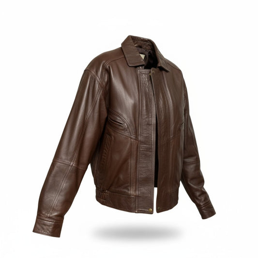 Brown leather jacket on a white background