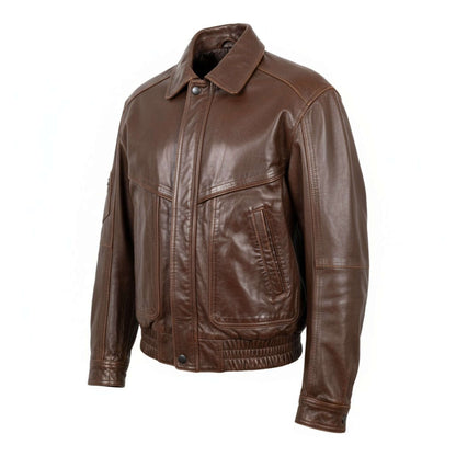 Oversized 90s Retro Leather Bomber Brown Leather Jacket