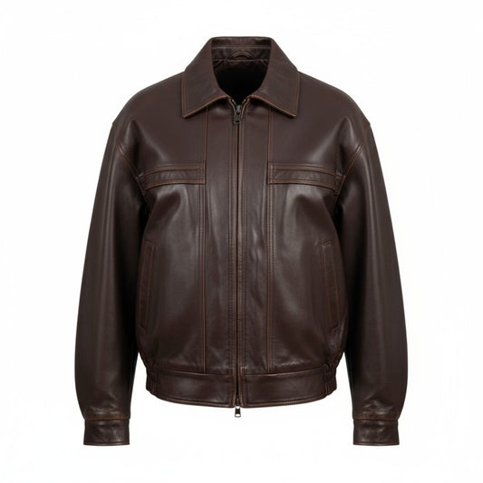 Brown leather jacket on a white background