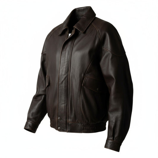 Brown leather jacket on a white background